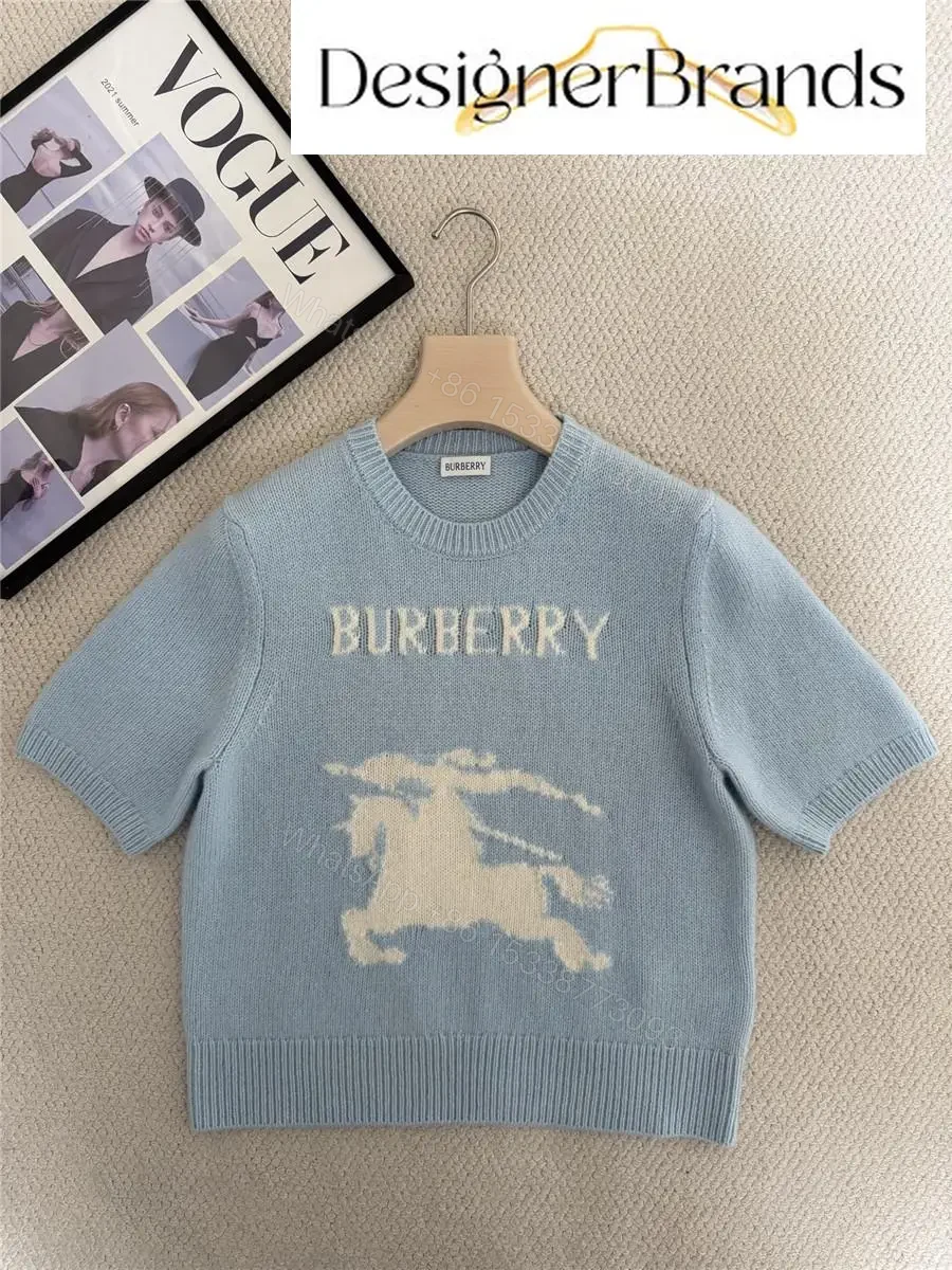 View 3 of Soft blue knit sweater, logo pony, cropped fit, premium casual style