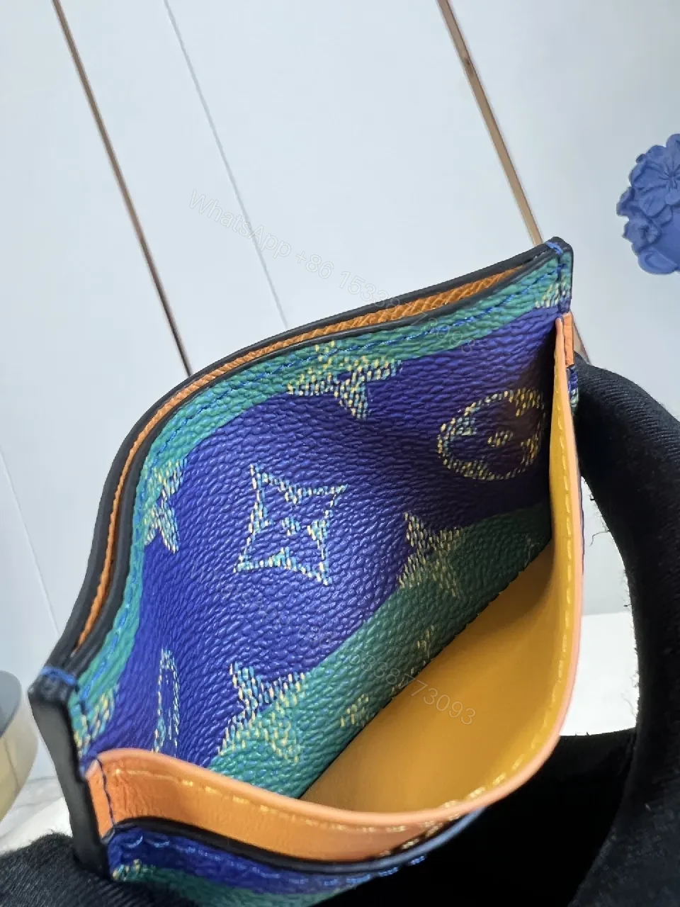 View 5 of Teal-Orange Monogram-Texture Wallet: Compact Luxe