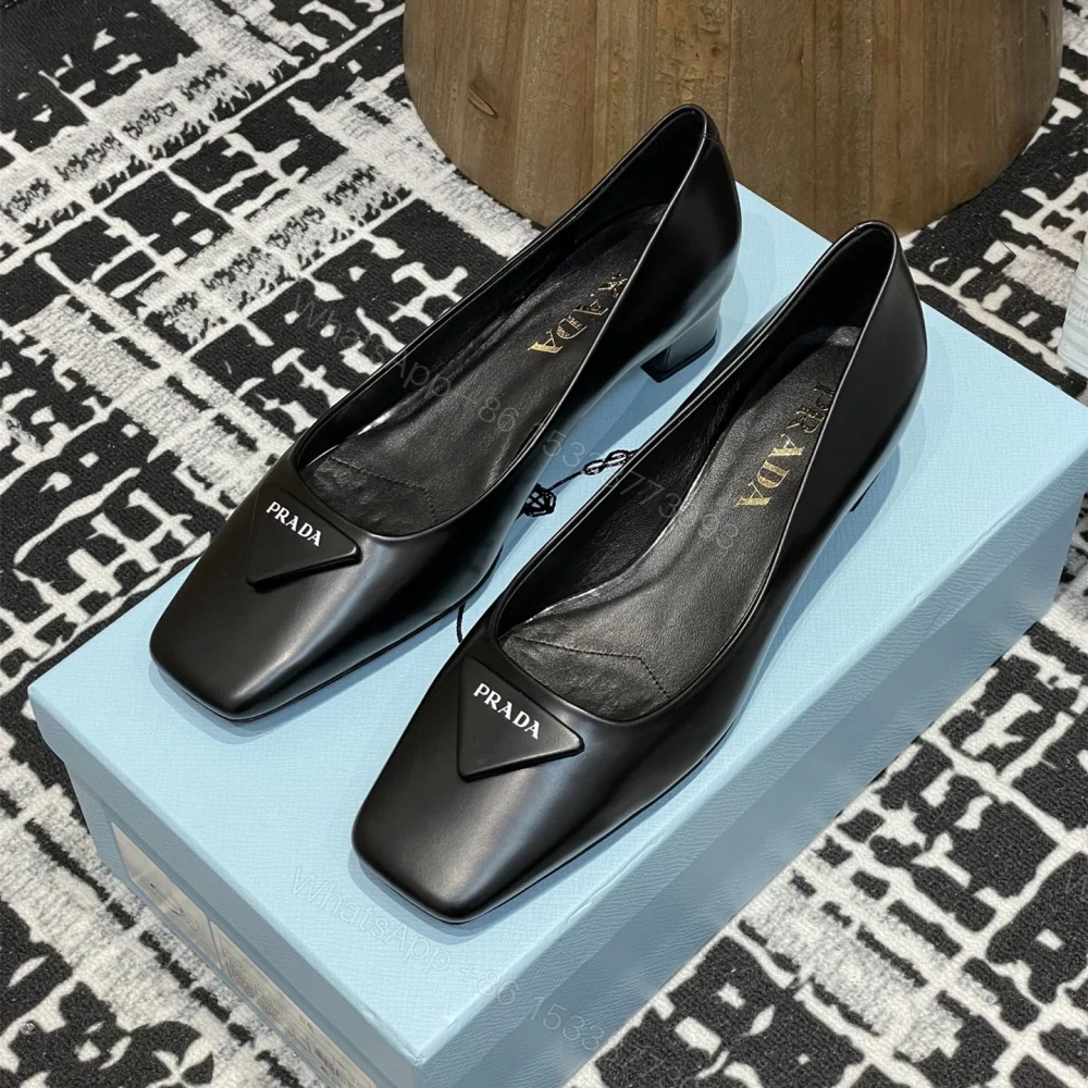 高仿Prada*1l628N方頭粗跟單鞋3.5CM黑色免檢版 — view 1