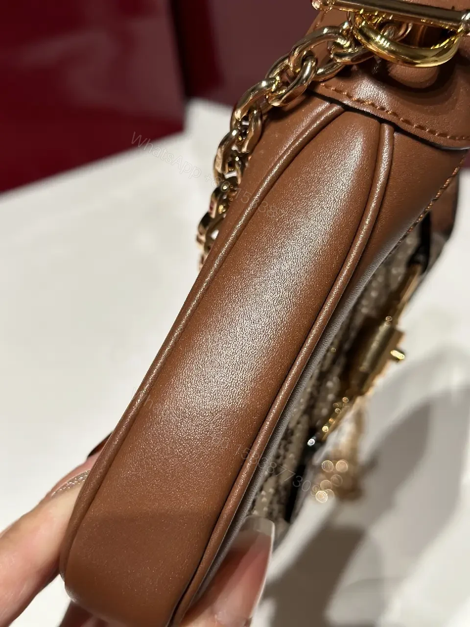 View 10 of Beige GG Supreme Satchel: Mini Structured Elegance, Gold Hardware