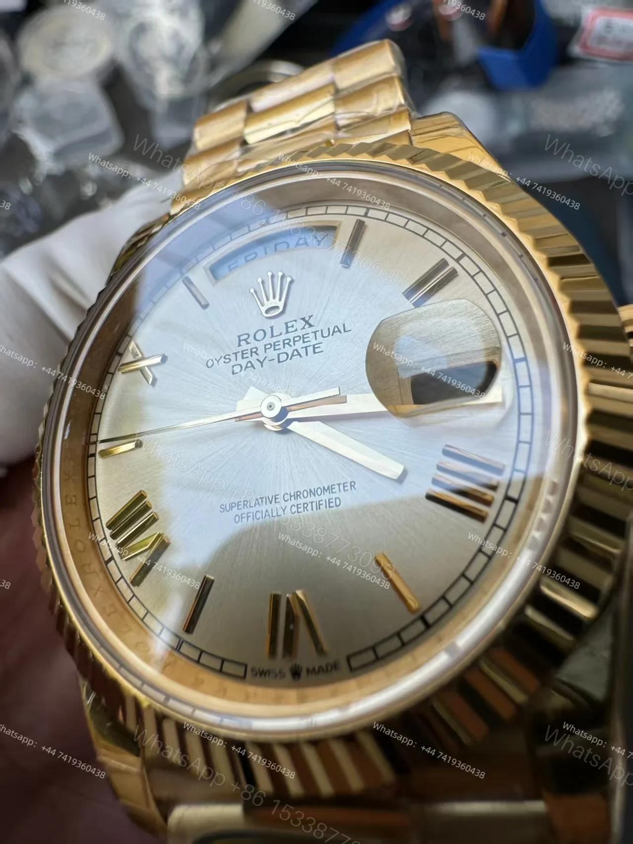 View 5 of Rolex Day-Date M228238-0006 1:1 Replica Gold Roman Dial 40MM 3255 Movement Presidential Bracelet Super Clone Watch