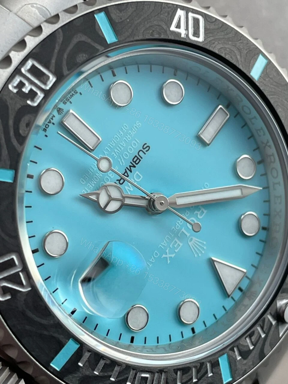View 6 of DIWF FACTORY 1:1 Rolex Submariner Sandblasted Best Edition Carbon Bezel Tiffany Blue Dial Dial VR3135