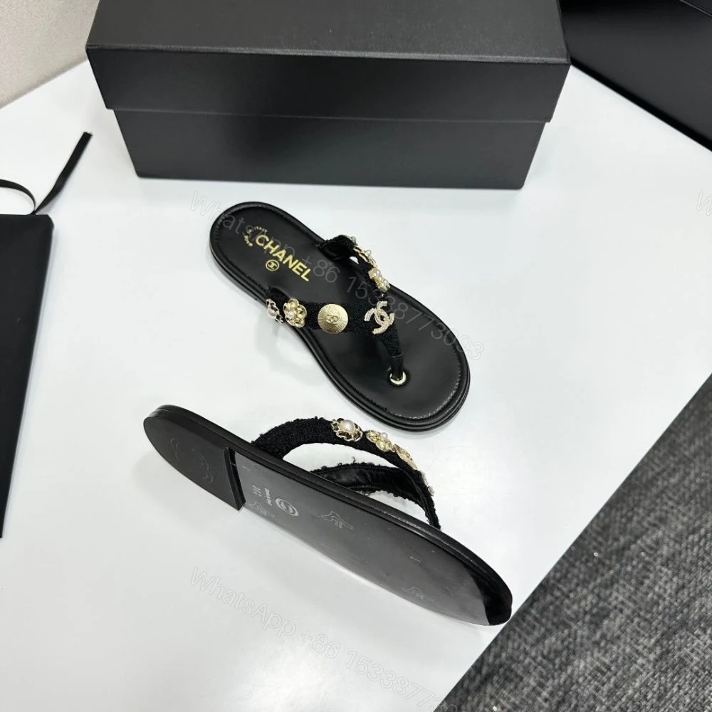 View 4 of Chanel Thong Jewel Embellished Black