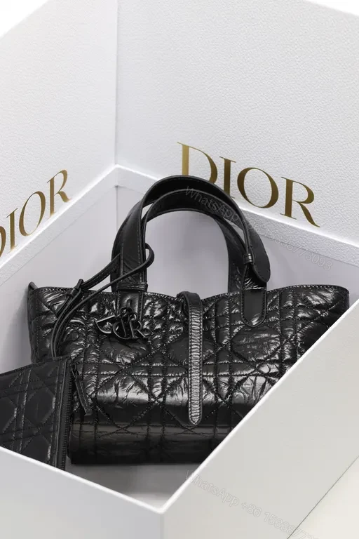 View 3 of Quilted Mini Satchel: Dior-Inspired Hardware, Black Leather