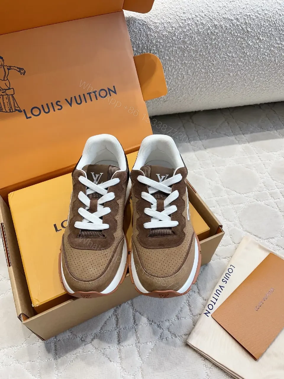 View 7 of Brown Leather Suede Modern Logo Accent Louis Vuitton Shoes