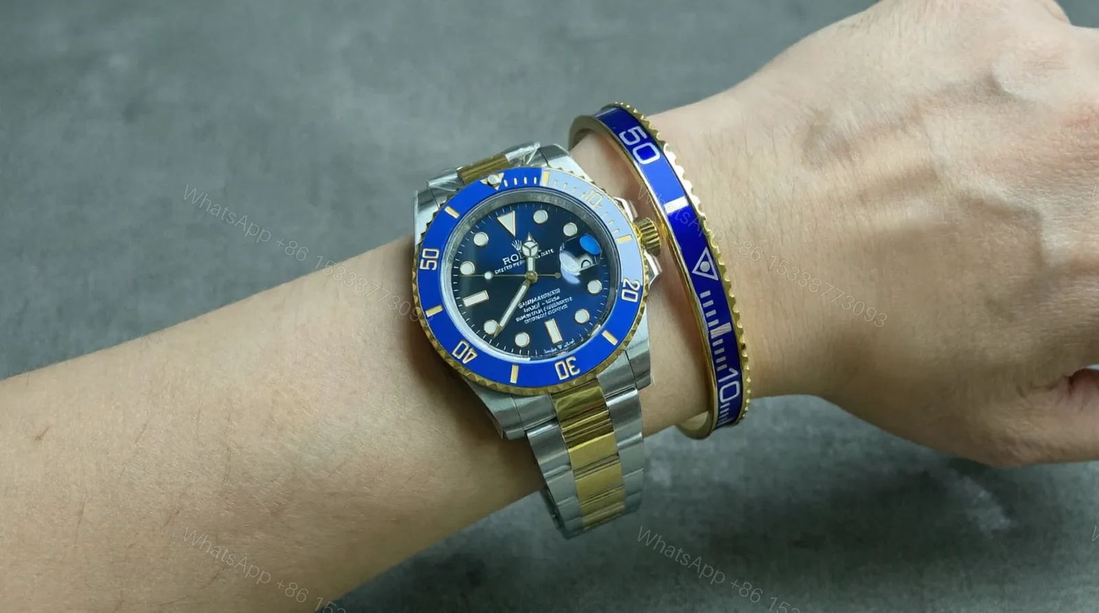 View 2 of Bluesy Blue Submariner Gold Tone Bracelet