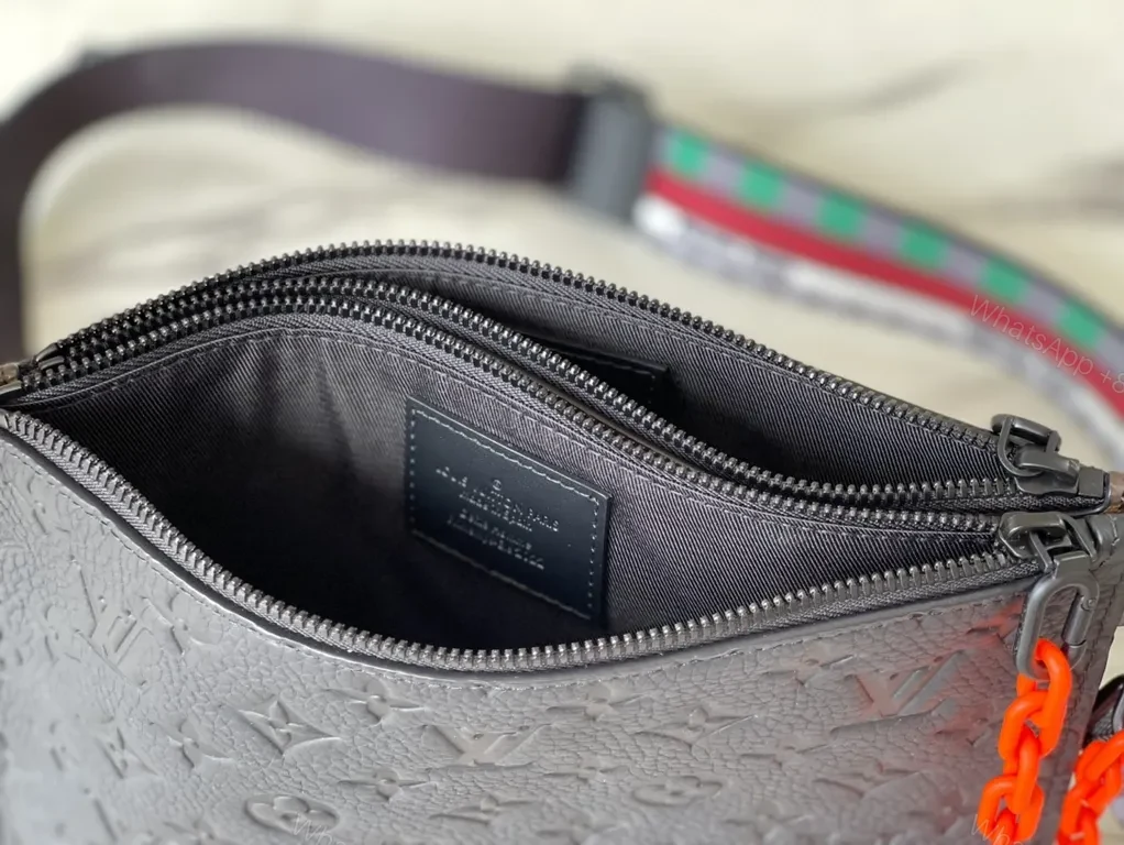 View 7 of Bold Black LV Monogram Clutch with Neon Chain