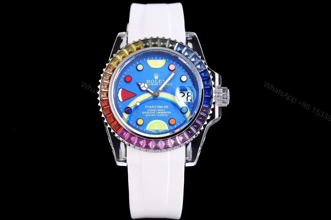 Rolex Submariner Phantom Blue Dial Rainbow Crystal Edition White Strap 40mm RG-SUB-PHANTOM-BLUE-CARTOON — view 1
