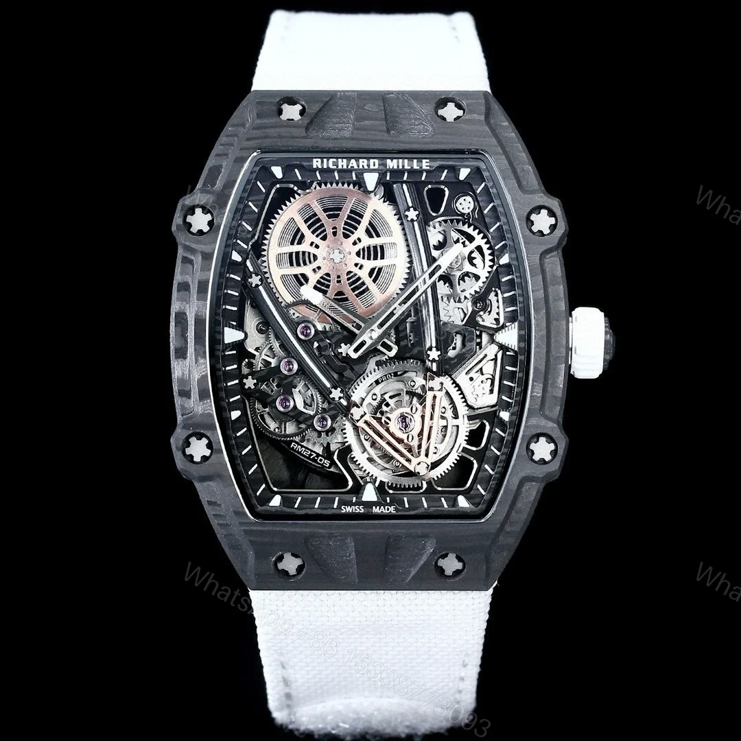 Richard Mille RM27-05 Rafael Nadal Flying Tourbillon Watch White Strap Ultra Light Carbon TPT Skeleton 38g Ultra Thin 9MM Premium Edition RM-RM27-05-RN-WHT-F38 — view 1