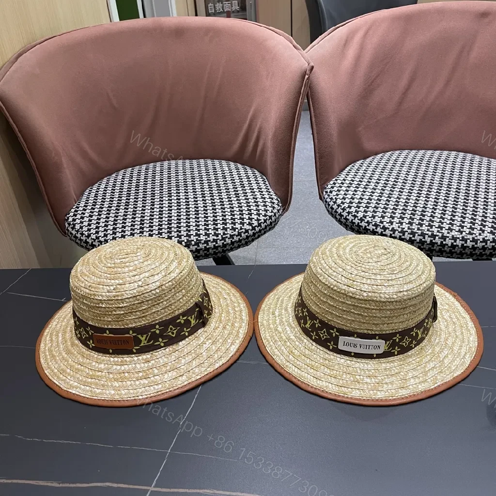 View 7 of Natural Straw Panama Hat with LV-Inspired Band Sun-Ready Luxury