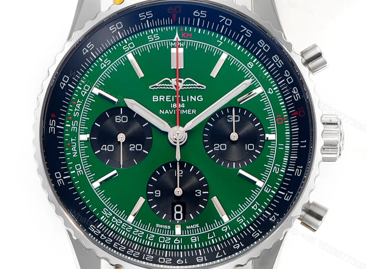 View 2 of Super Clone Breitling Navitimer B01 Green Leather Strap 43MM Premium AB0138241L1P1