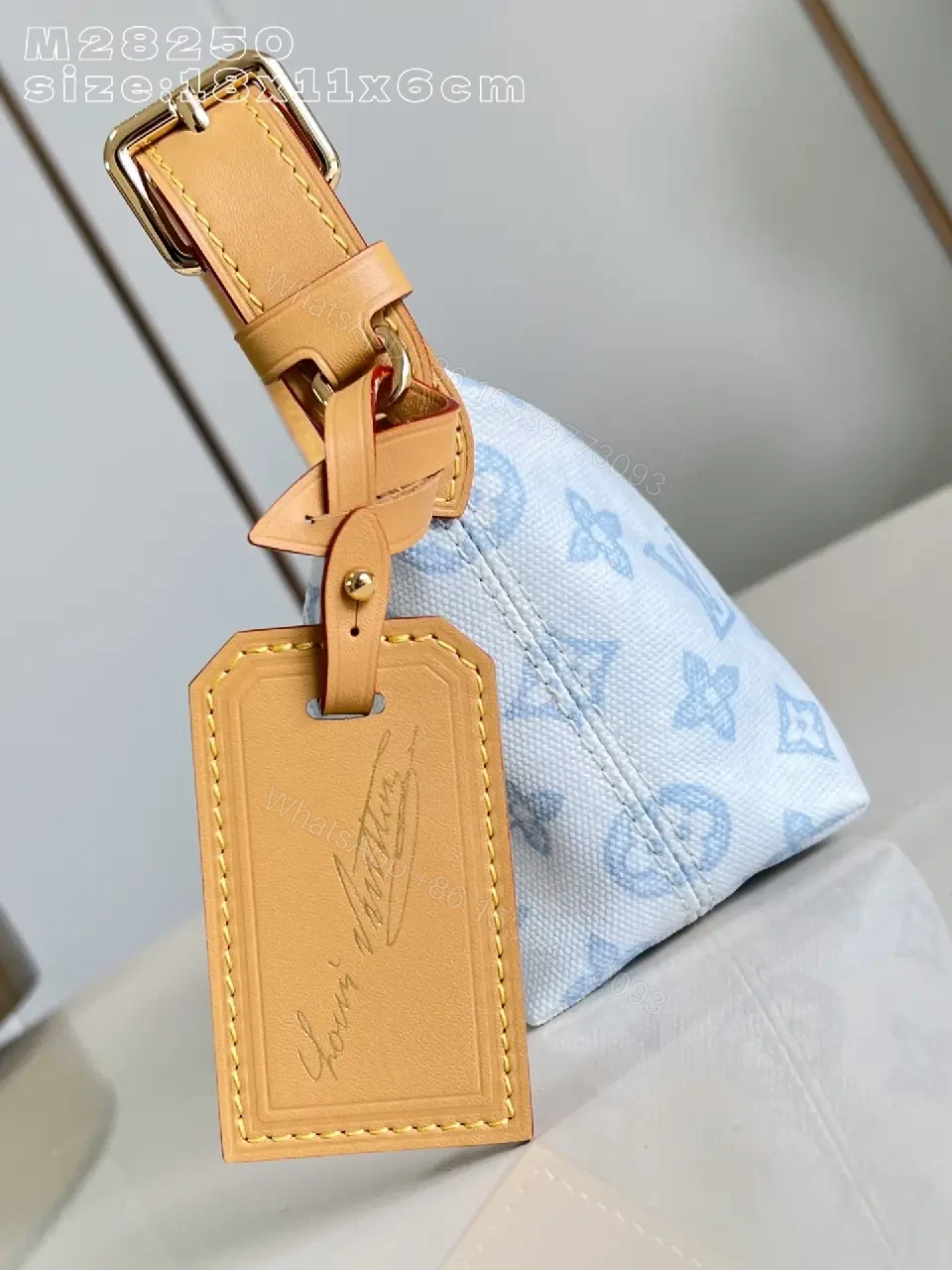 View 5 of Light Denim LV-Patterned Structured Top-Handle Bag