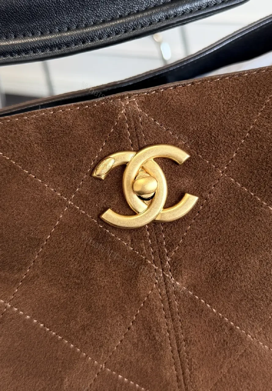 View 9 of Two-Tone Quilted Tote with Chain Accent
