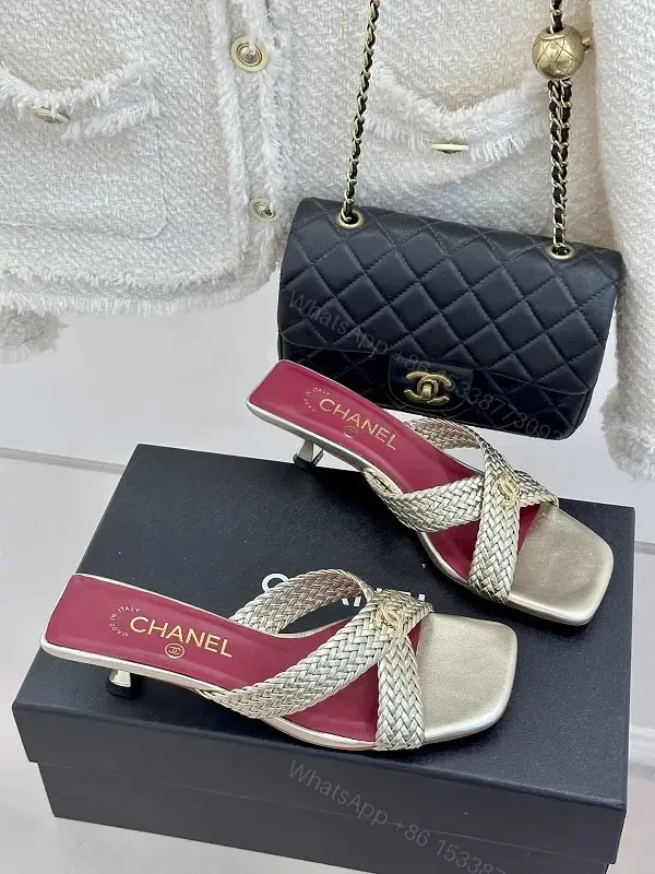 Pink Red Metallic Sandal Signature Twist Chanel Shoes — view 1