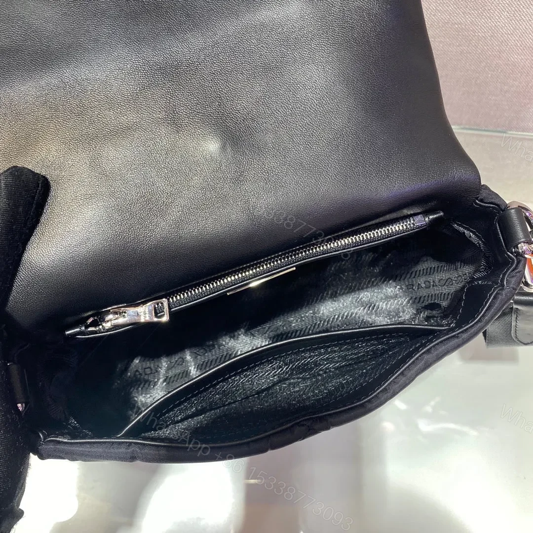 View 2 of SMALL FLAP BAG 21 IN BLACK TRIANGULAR QUILTED PATTERN RE-NYLON