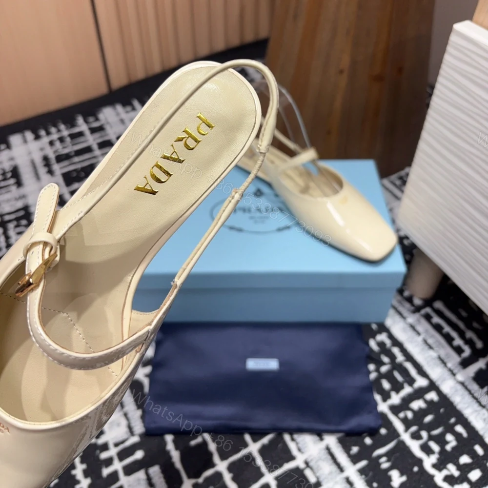 View 5 of 高仿Prada*1F828B方頭皮質塔扣休閒涼鞋漆皮米黃免檢版