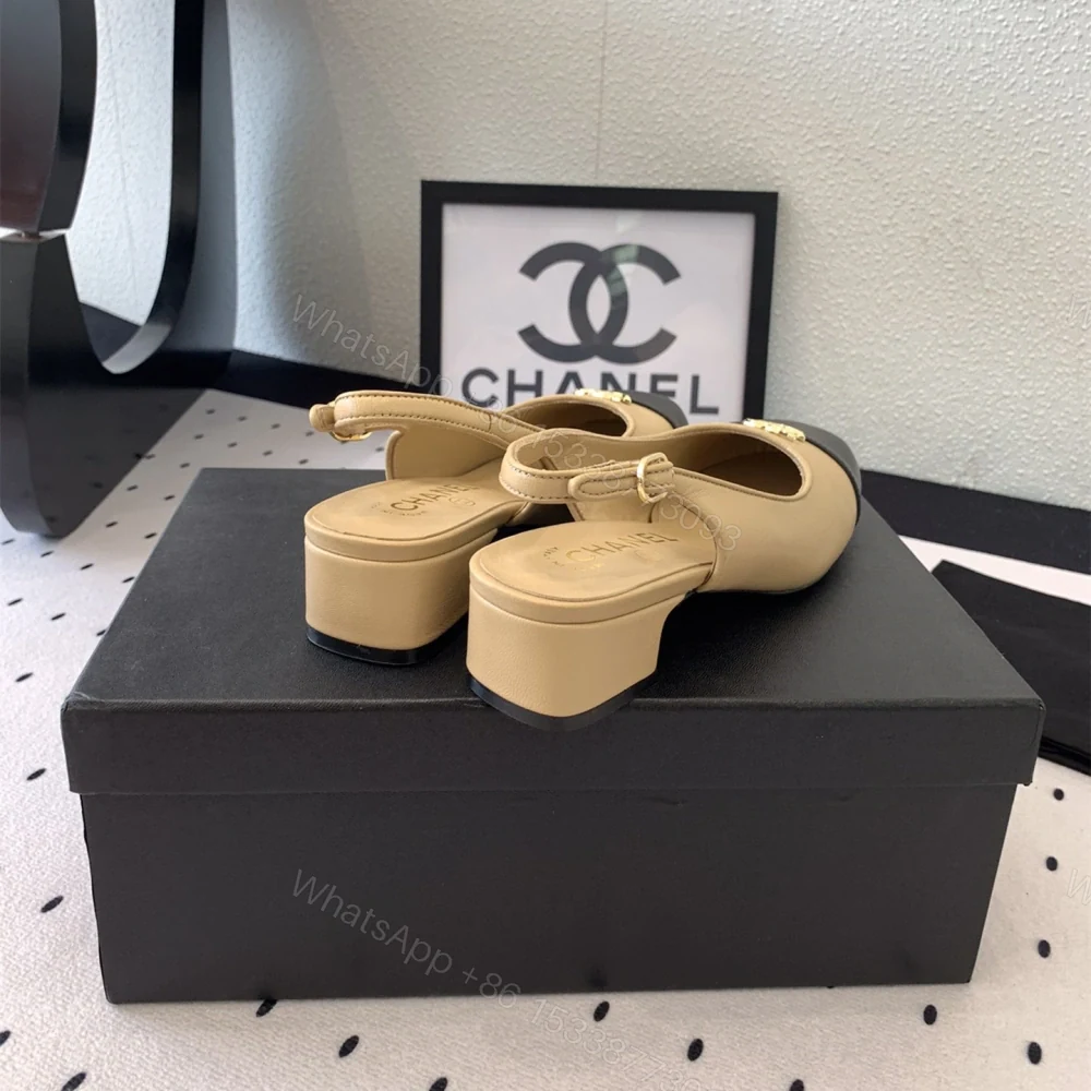 View 6 of 高仿Chanel*G45768D圓頭露跟單鞋小牛皮黃色3.5CM免檢版