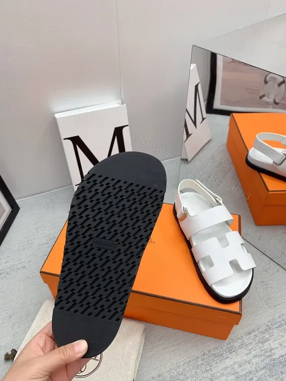 View 6 of Hermes Oran Sandals: White Calfskin, H-Detail Comfort Shoes