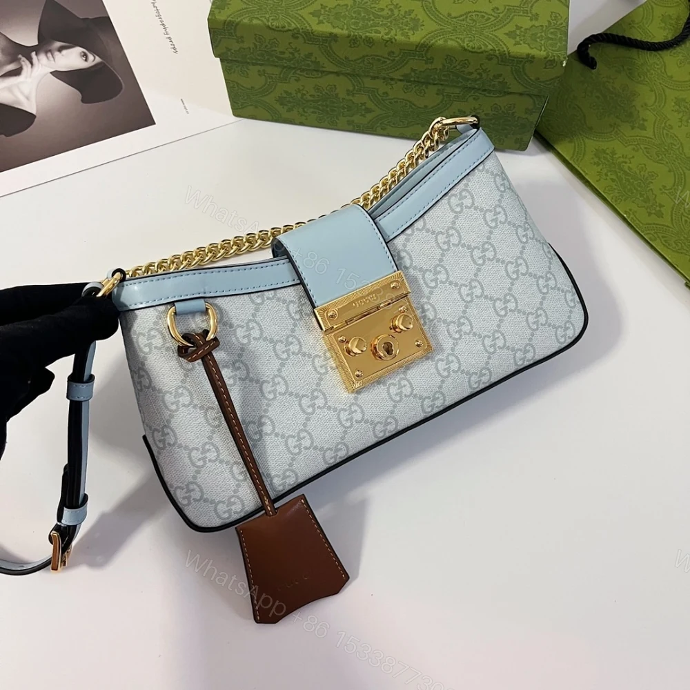 View 3 of Gucci Padlock Small Shoulder Bag GG Supreme Dusty Blue 27Cm 811705 FAD3R 8744