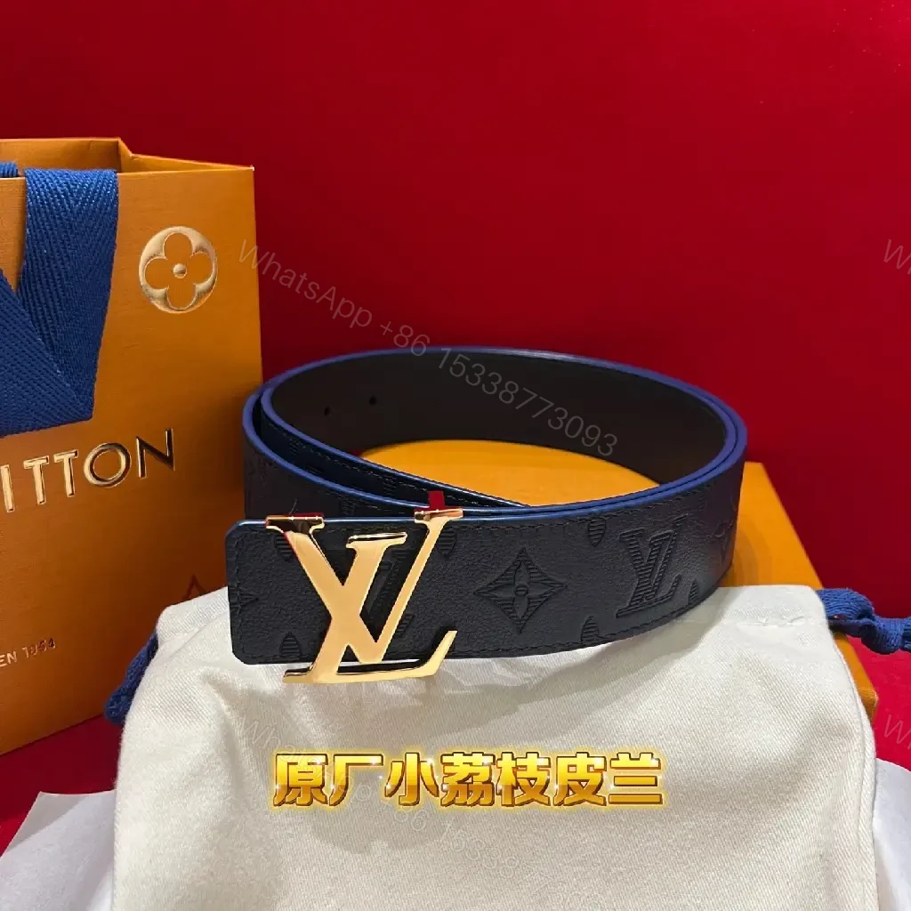 View 9 of Blue Embossed Monogram Belt: Luxe Everyday Accessory