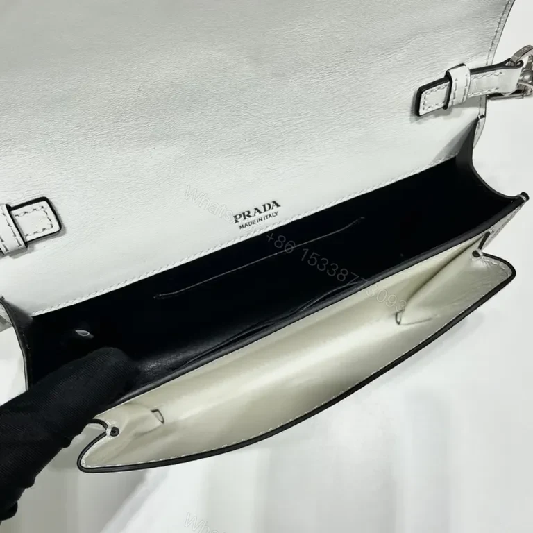 View 9 of White Prada Crossbody with Detachable Pouch - Luxe Saffiano Bag