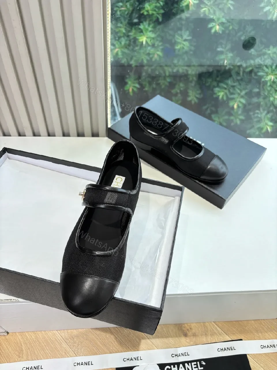 View 8 of Black Canvas & Leather Mary Jane Flats - Designer-Inspired Comfort
