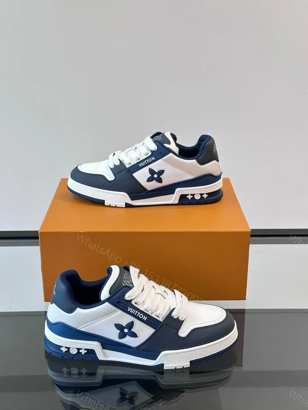 View 4 of LV Men White And Navy Leather Sneakers