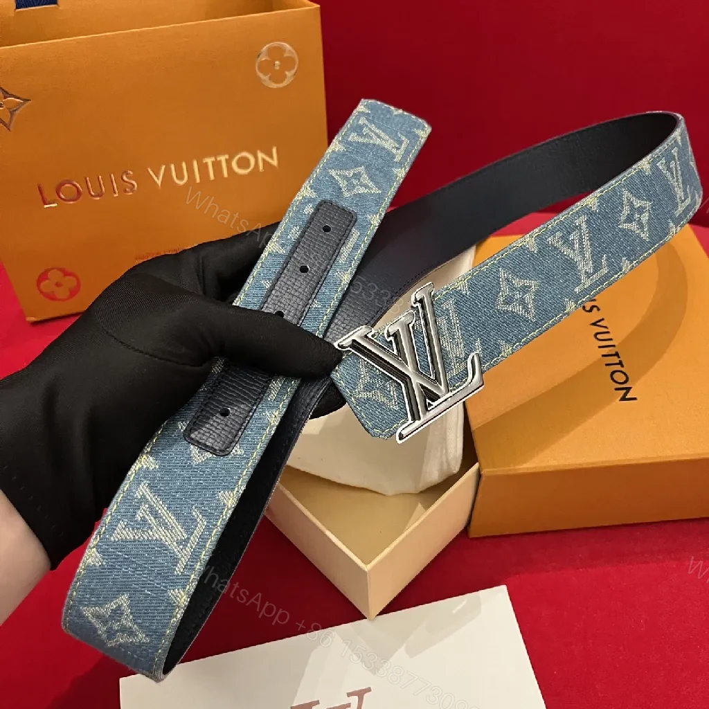 View 2 of Denim Monogram Belt with Silver Buckle - Modern Luxury Signature