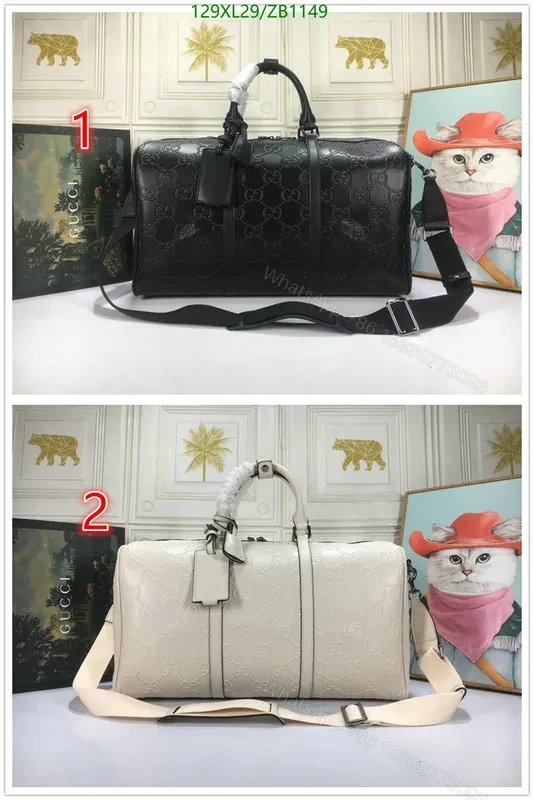 View 2 of Gucci Large Black Canvas Bag Knockoff Embossed with GG Logo VC73DZ