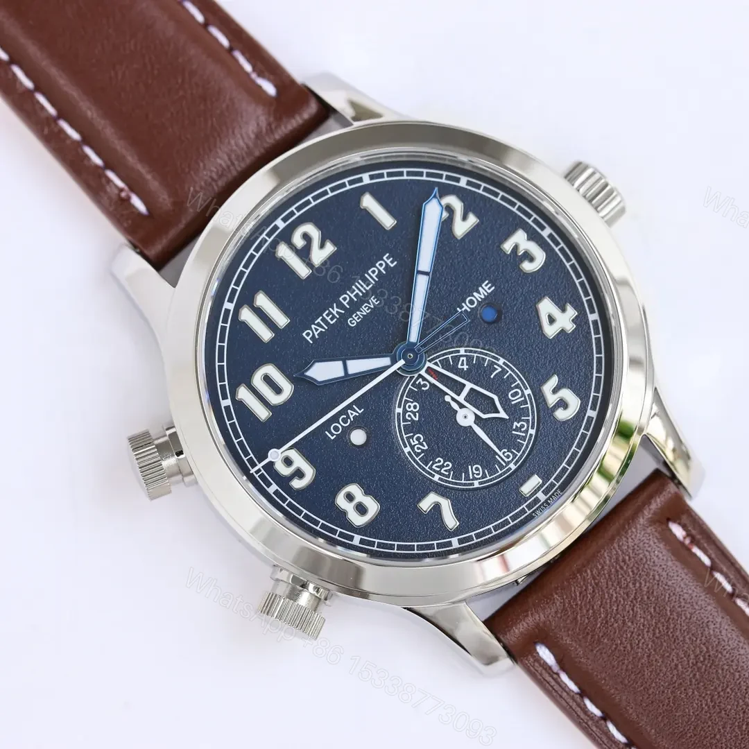 View 3 of Patek Philippe Calatrava Pilot Travel Time Watch Ref. 5524 Rose Gold and Blue Dial Dual Time Zone Leather Strap