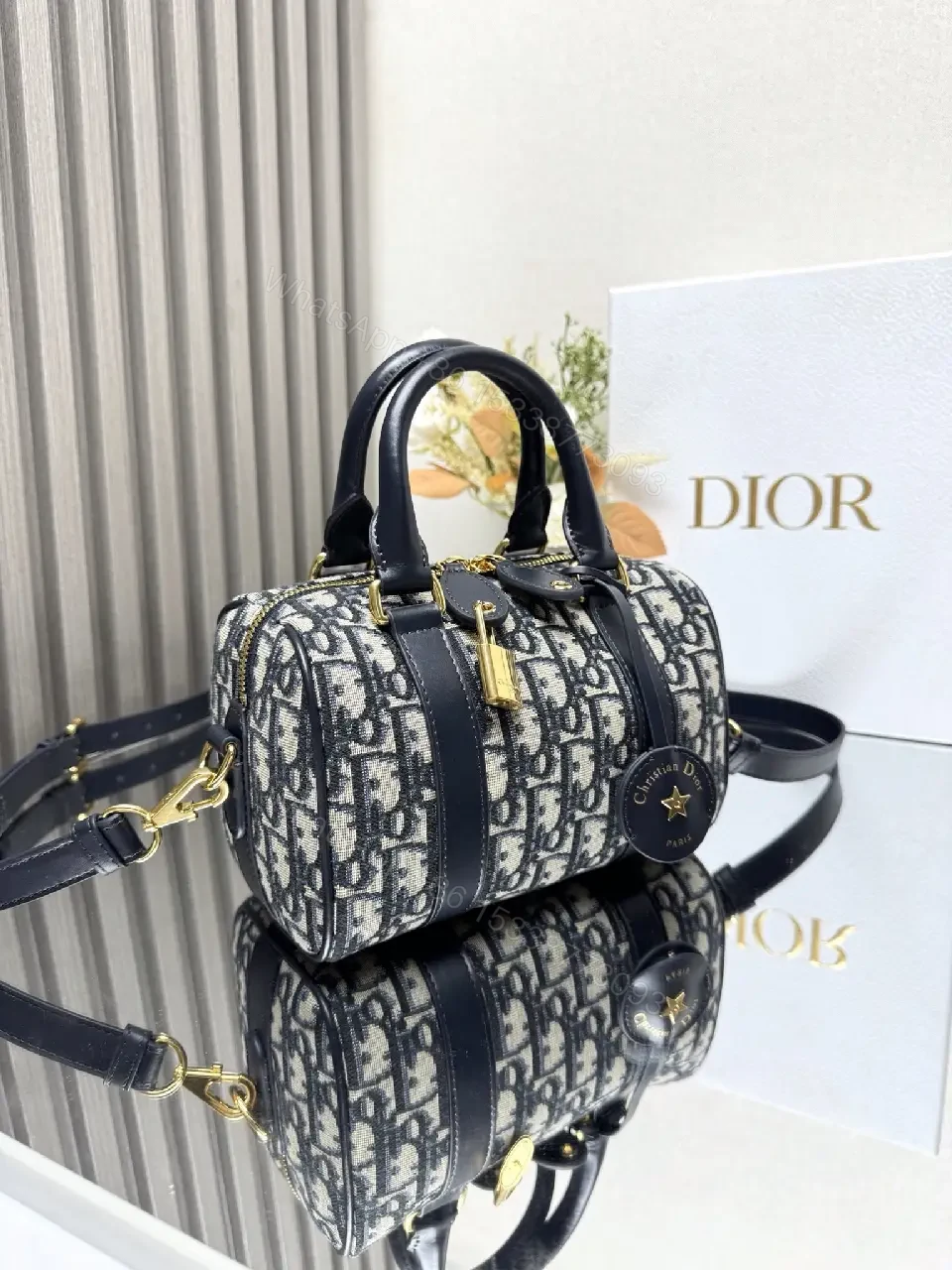 View 5 of Dark Monogram Satchel in Luxe Canvas & Gold Hardware