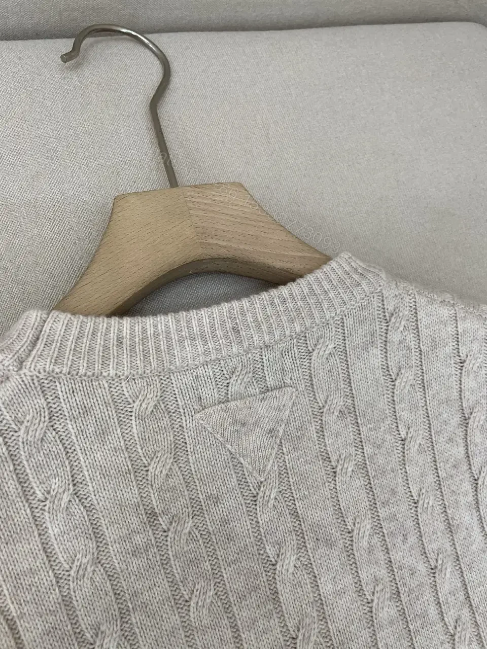View 6 of Neutral Cable-Knit Crewneck Sweater with Texture