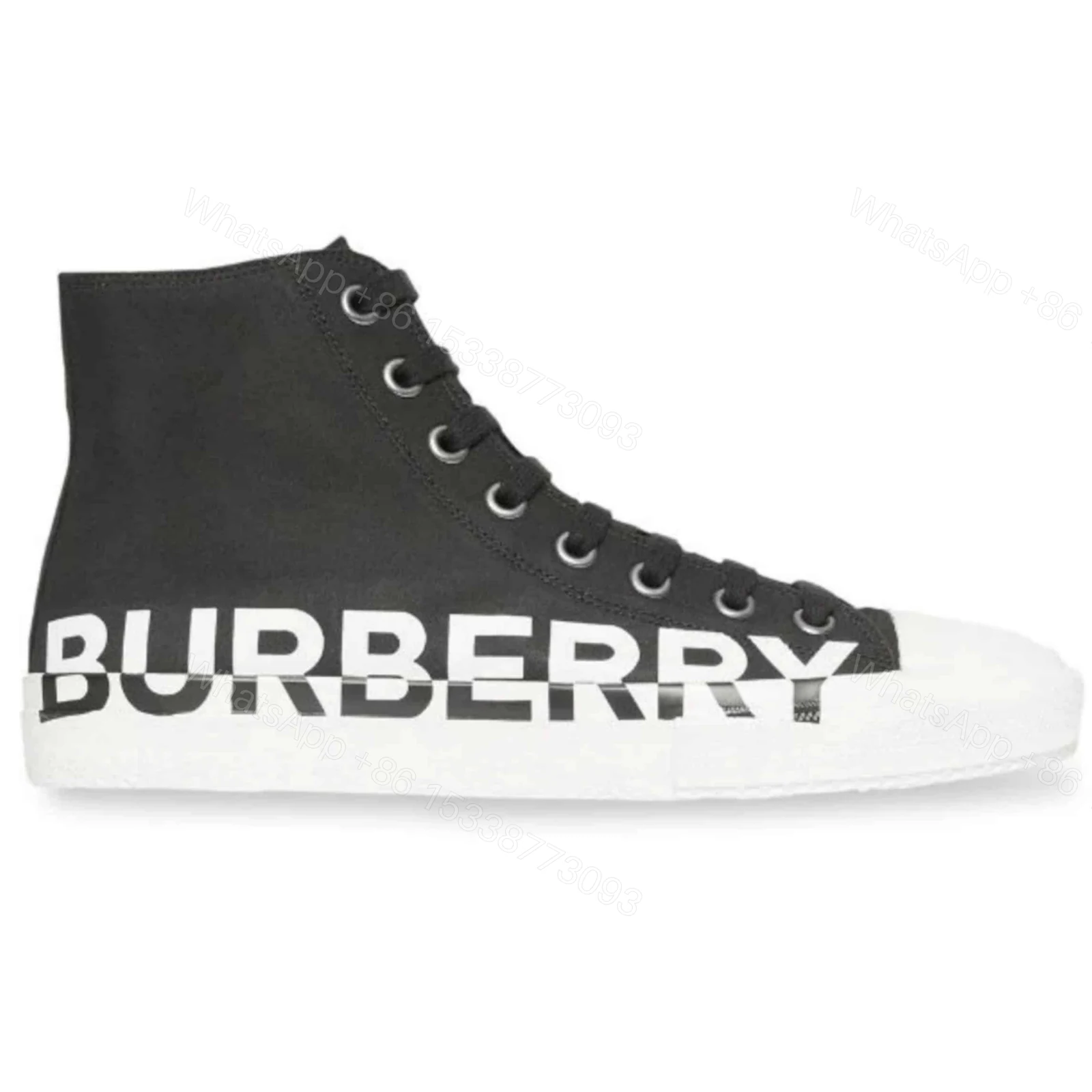 BURBERRY LOGO PRINT GABARDINE HIGH-TOP SNEAKERS – BBR31 — view 1