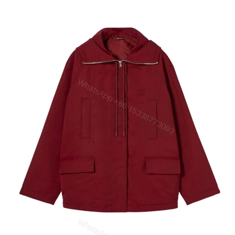 View 9 of Gucci Hooded Fabric Jacket With Logo Rosso Ancora Red