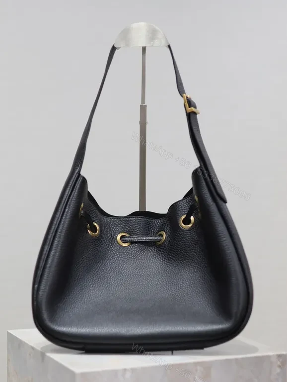 View 3 of Compact Luxe Drawstring Bag with Gold-YSL Monogram