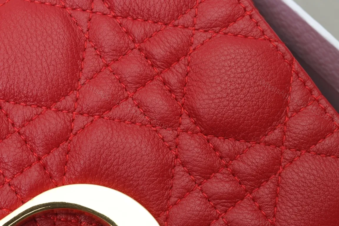 View 4 of Vibrant Red Quilted Leather Shoulder Bag, Gold Hardware, Luxe Clutch-Style