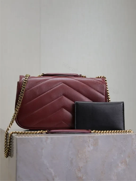View 6 of Burgundy Quilted Satchel: Gold YSL Logo, Day-to-Night Luxury