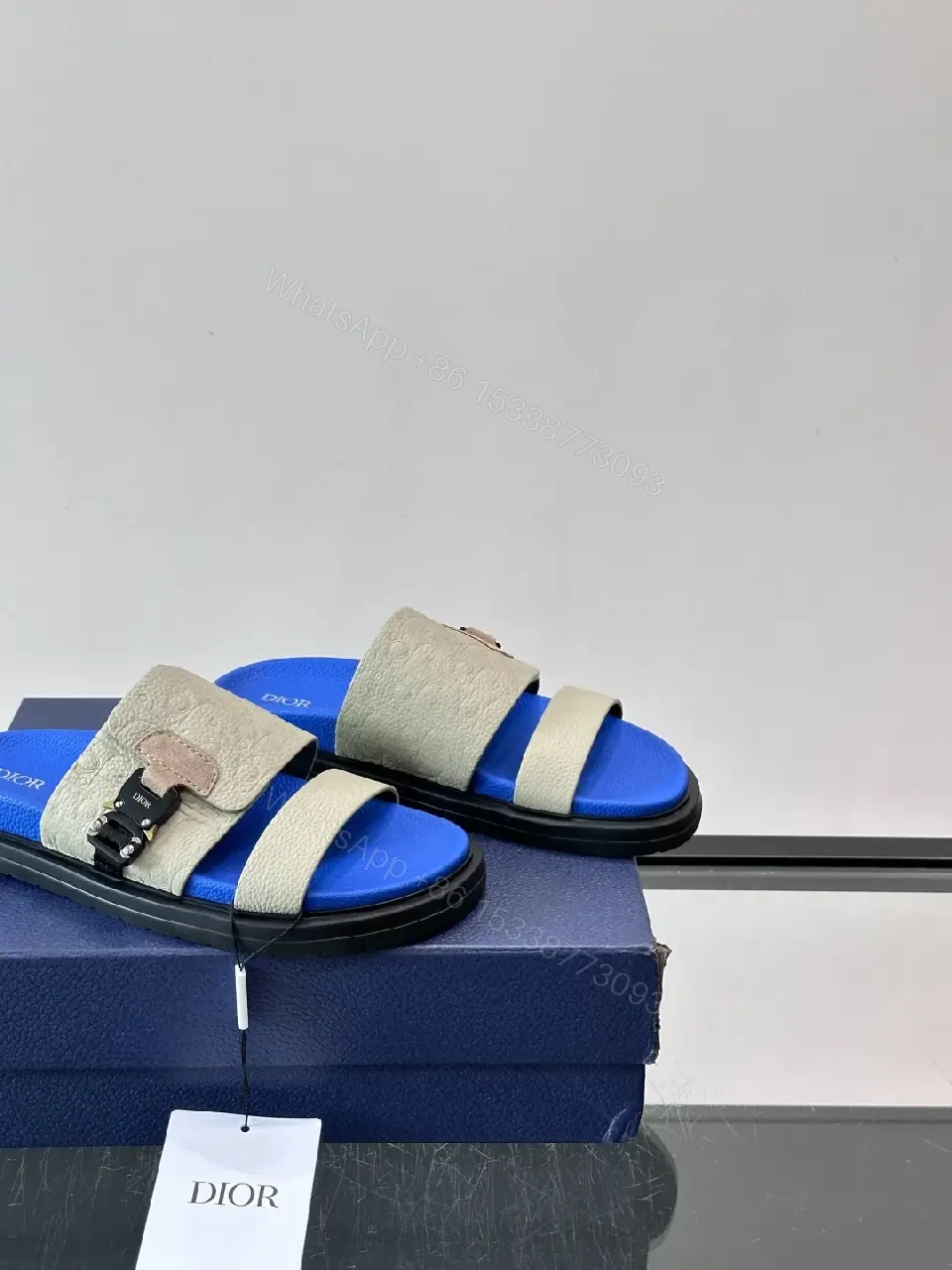 View 3 of Blue Leather Casual Buckle Strap Dior Sandals