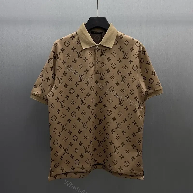 Beige Polo: LV Monogram Knit, Classic Comfort Polo Shirt — view 1