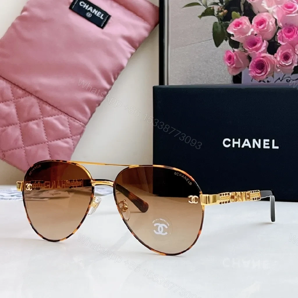 View 5 of Gold-Tone Aviator Sunglasses with Luxe Logo Details