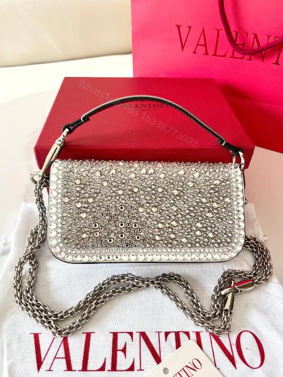 View 3 of Glam Rock Crystal-Embellished Mini Bag with Logo Twist