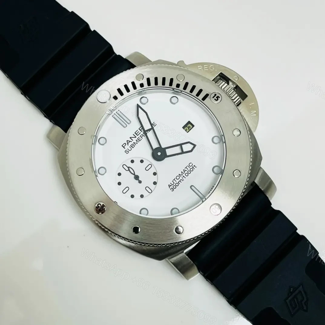 View 2 of V7 Factory PANERAI Submersible Automatic Watch – White Dial, 316L Stainless Steel Case, Black Rubber Strap, 48.5mm Diameter, Noble Style