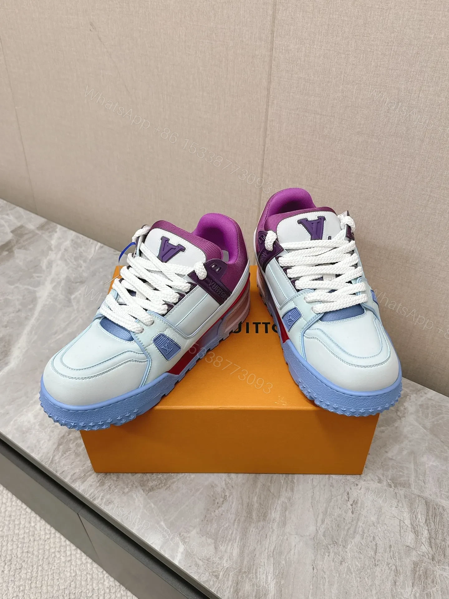 View 6 of LV Women Blue White Leather Sneakers
