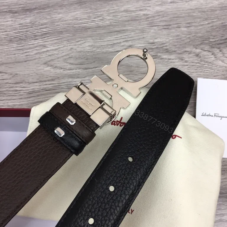 View 8 of Bold Gancini Belt with Silver Buckle - Ferragamo Signature Leather Belt