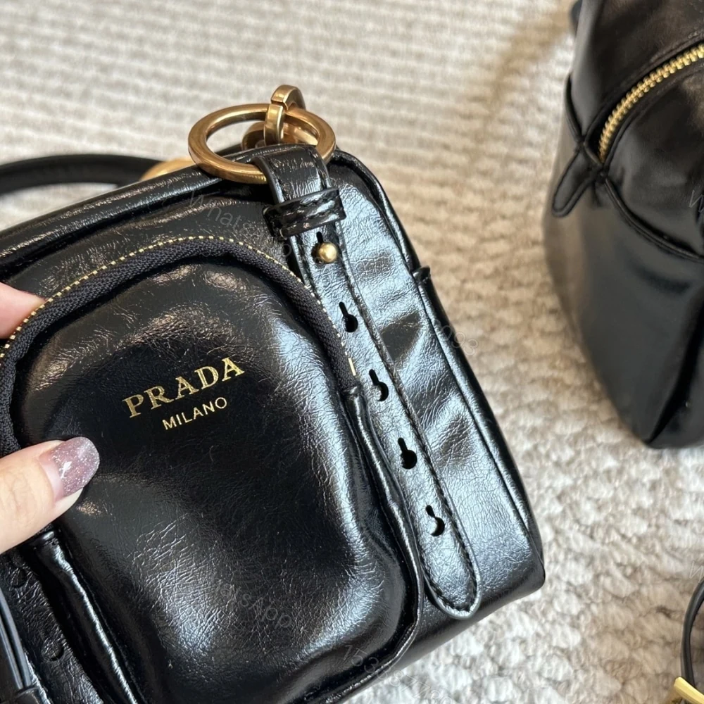 View 4 of PRADA DANGLE LEATHER TOP HANDLE MINI BAG BLACK 16CM 1BB137 2CYR F0002 V OOO