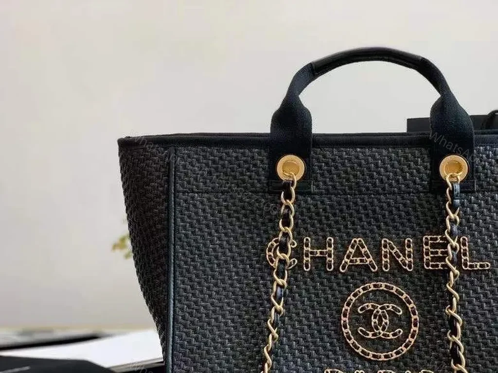 View 8 of Structured Black Caviar Tote: Chain-Accent, CHANEL-Inspired Luxury Tote