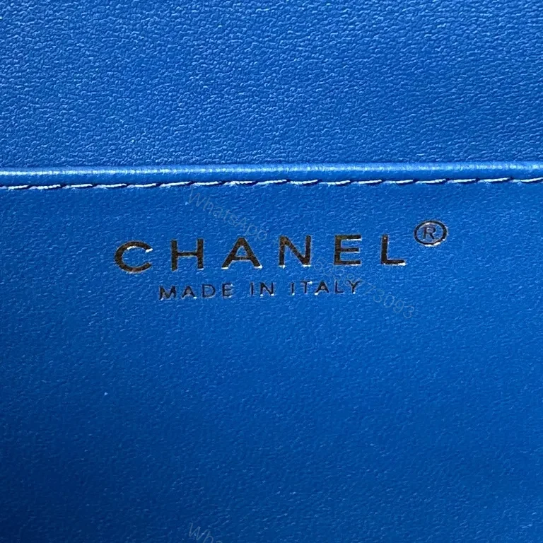 View 3 of Blue Quilted Mini Bag with Gold Hardware - Luxury Caviar Leather Style