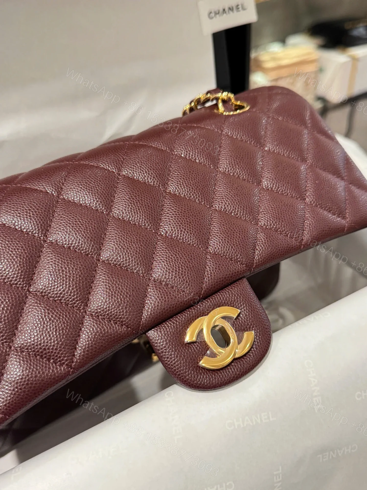 View 8 of Chanel Classic Plum Red Color Like Auth Handbags With Lock Gold 25cm