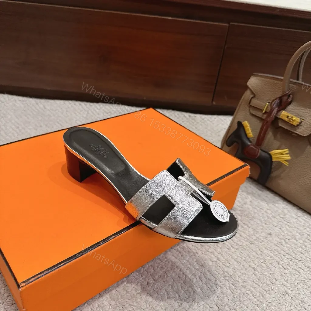 View 8 of Silver Metallic H-style Strap Sandals - Hermes Inspired Slide