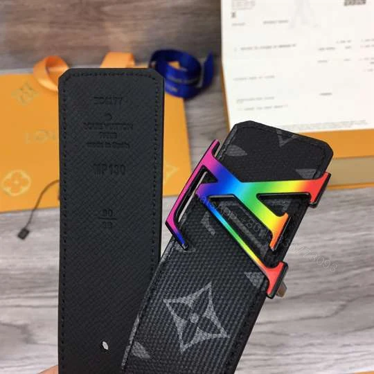 View 4 of LOUIS VUITTON LV INITIALES REVERSIBLE BELT MONOGRAM ECLIPSE TAIGA 40MM RAINBOW – B149